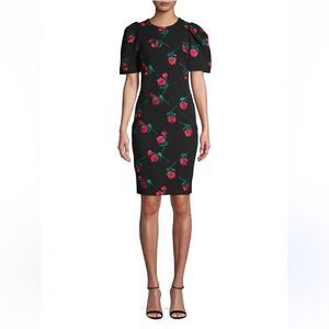 Calvin Klein Womens Puff Sleeve Embroidered Sheath Dress
